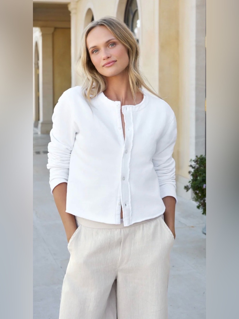 Frank and Eileen Jackie Sweatshirt Cardigan Triple Terry White Sz M
